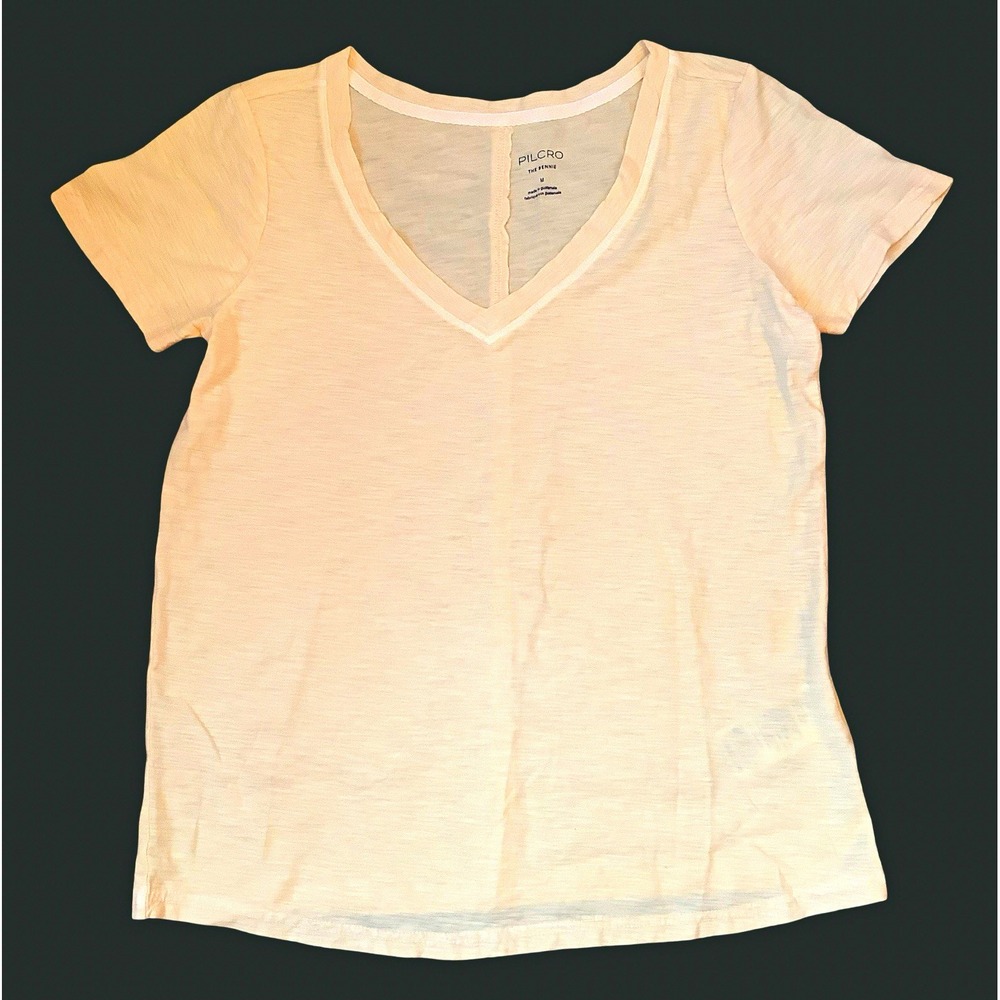 Pilcro Women's Yellow Solid V-Neck Short Sleeve Cotton Knit Basic T-Shirt M Tee